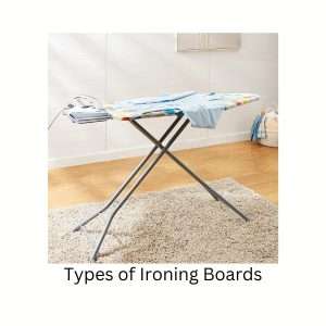 side view of an ironing board and laundry