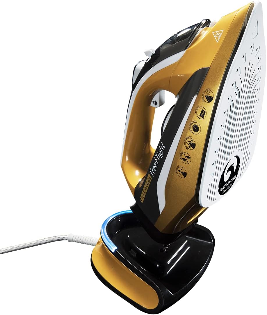 ML 2400W Cordless Iron - Steam Iron with Ceramic Soleplate, Quick Heating, 14g/min Continuous Steam - Clothes Steamer with Precision Tip and Safety Features - Phoenix Gold Freeflight
