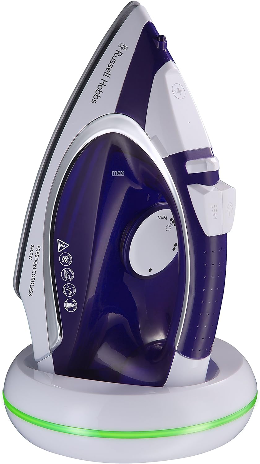 Russell Hobbs Freedom Cordless Steam Iron, Fast 5 seconds re-charge, Steam ready 30 seconds, Ceramic Non-stick soleplate, 135g Steam Shot, 40g Continuous steam, 300ml Water Tank, 2400W, 23300