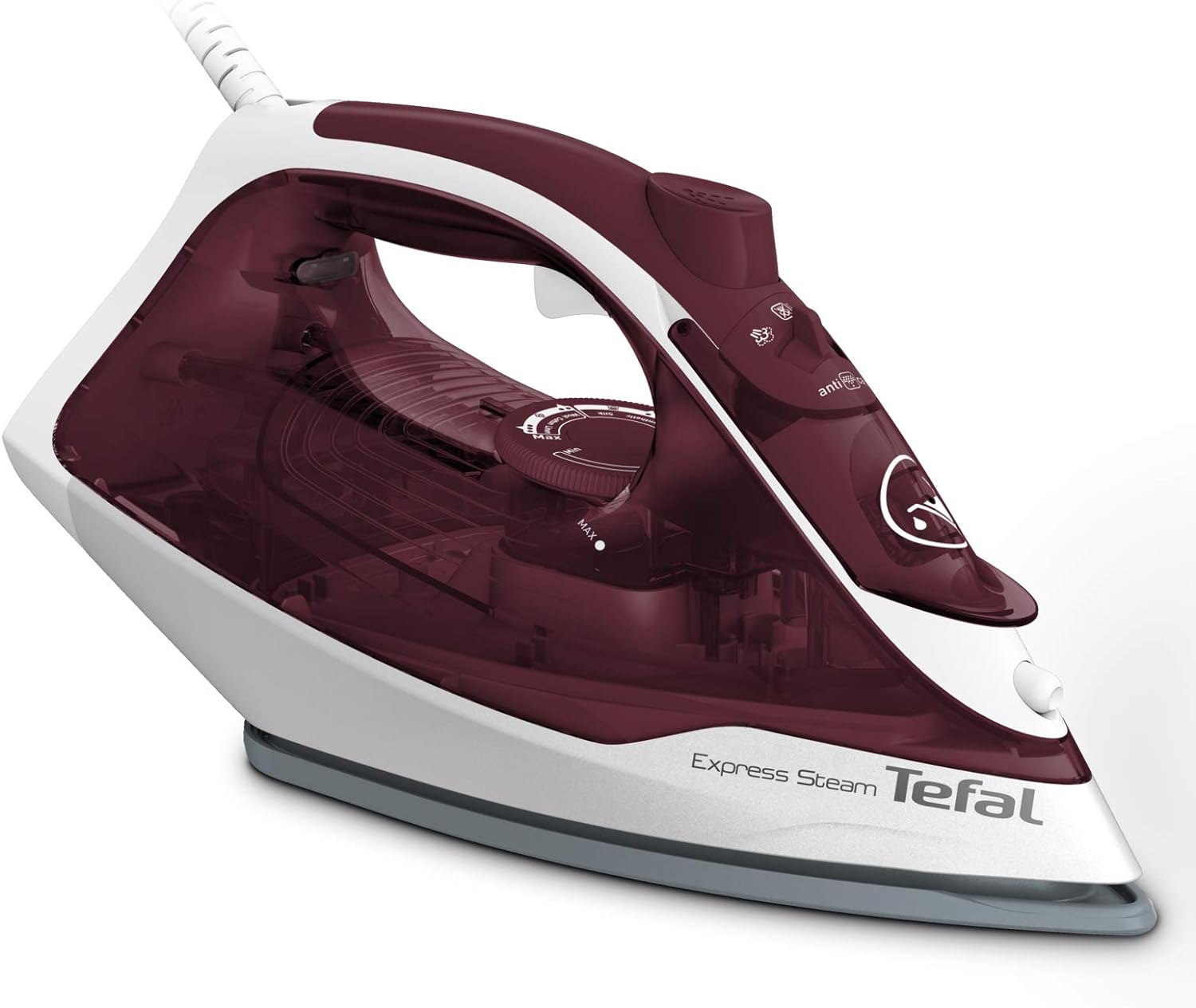 Tefal Steam Iron, 190g Steam Boost, 2600W, Ceramic Soleplate, FV2869, Express Steam / White & Ruby Red