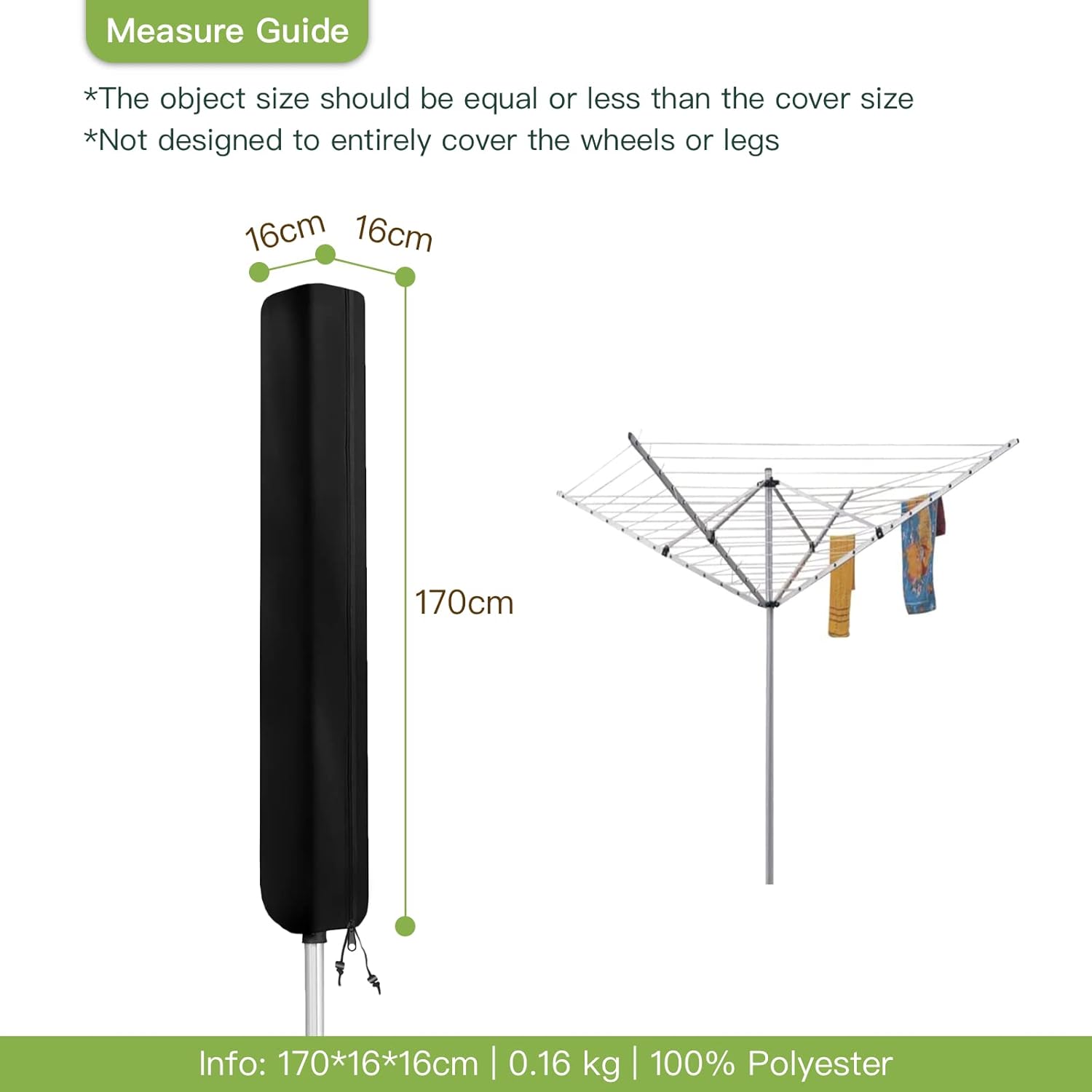 AWNIC Rotary Airer Cover Washing Lines Cover for Rotary Clothes Dryer Cover Tear Resistant Oxford Fabric No Fading Oxford Cloth 16X16X170cm